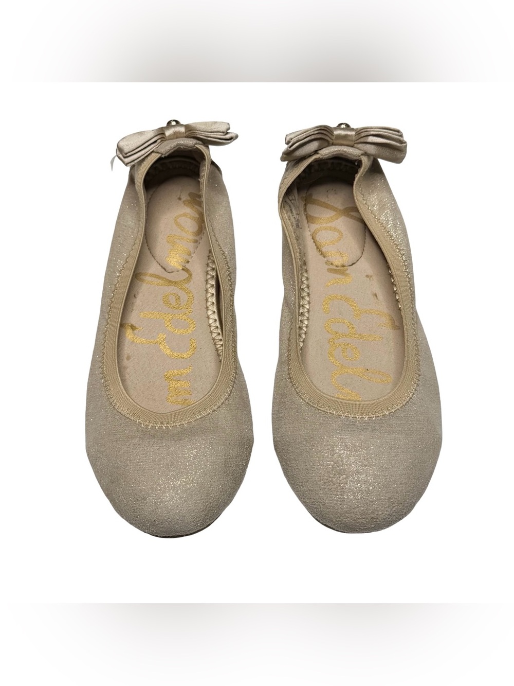 Sam Edelman Bow‎ Back Ballerina Flats Champagne Gold Glitter